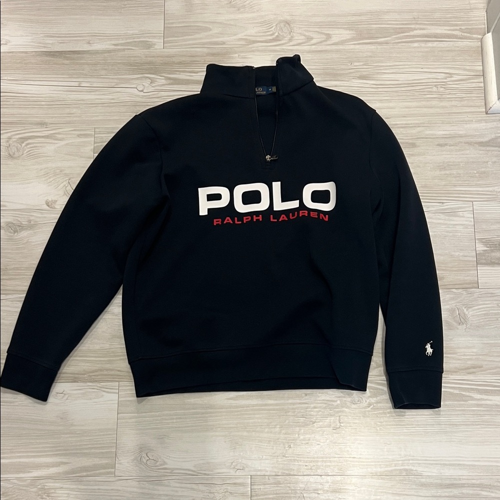 Polo by Ralph Lauren Navy Blue Half-Zip Sweatshirt with White & Red Logo